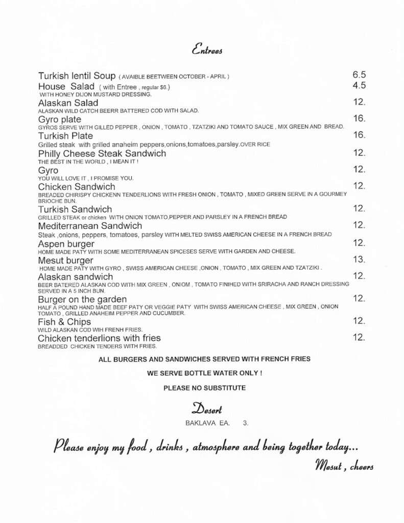 Aspen Lodge Bar & Grill menu 5