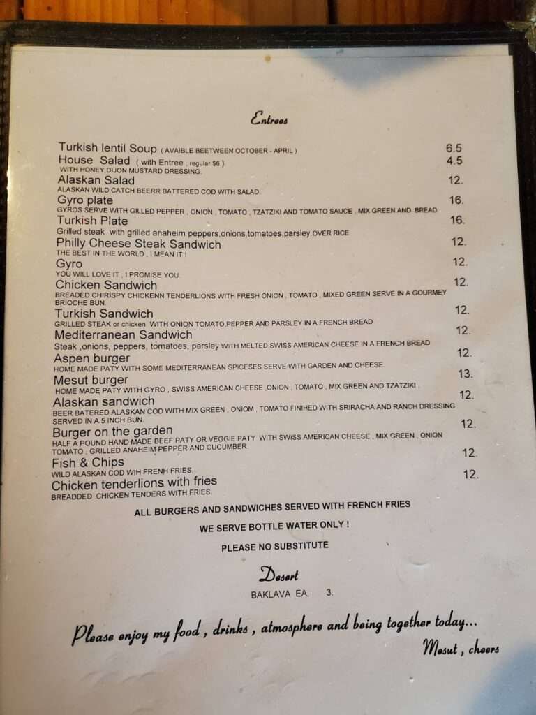 Aspen Lodge Bar & Grill menu 3